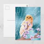Beige Uil op Paarse Bloementak Magische Sparkle Briefkaart (Voorkant / Achterkant)