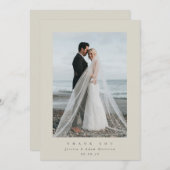 Beige Ultra Minimal Single Photo Wedding Bedankkaart (Voorkant / Achterkant)