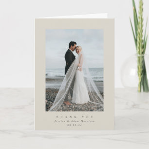 Beige Ultra Minimal Single Photo Wedding Bedankkaart