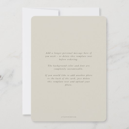 Beige Ultra Minimal sparen de datum aankondiging (Achterkant)