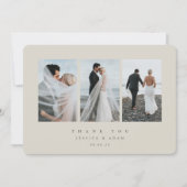 Beige Ultra Minimal Triple Photo Wedding Flat Bedankkaart (Voorkant)