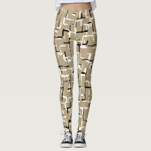 Beige Unique Black en White Pattern Leggings