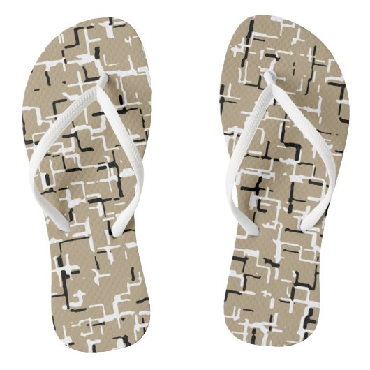 Beige Unique Black en White Pattern Teenslippers (Voetbed)