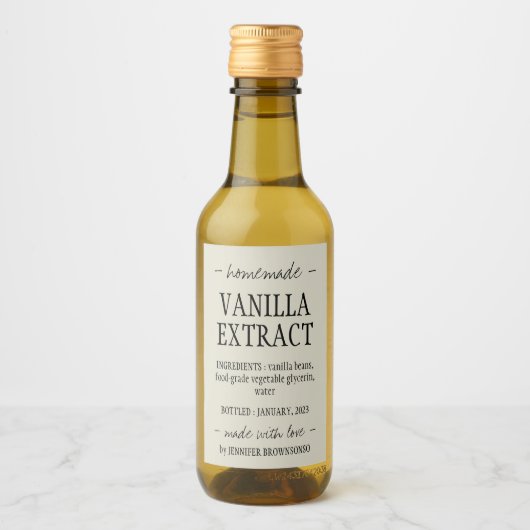 Beige Vanilla Extract Fles Zelfgemaakt met liefde Wijn Etiket (Voorkant)