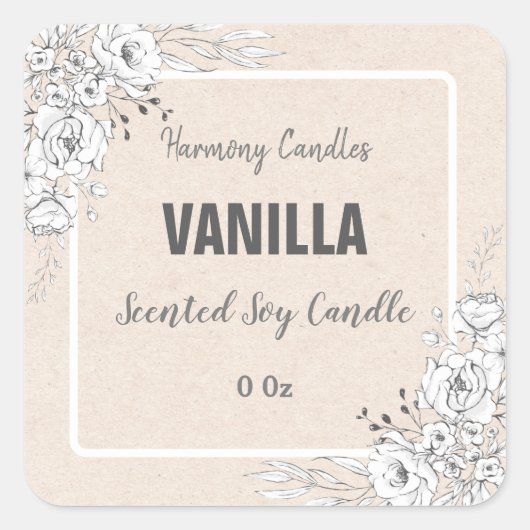 Beige Vanilla Soy Candle Product Labels (Voorkant)