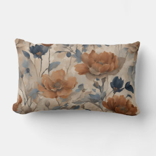 Beige Verbrand Oranje Stofachtig Marineblauw Bloem Kussen