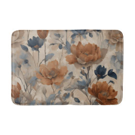 Beige Verbrand Sinaasappel Dusty Navy Blue Floral Badmat