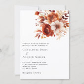 Beige verbrande oranje bloemen bruiloft kaart (Voorkant)