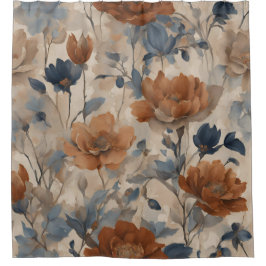 Beige Verbrande Oranje Stofachtige Marineblauwe Bl Douchegordijn