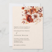 Beige verbrande sinaasappels bloemen luxe bruiloft kaart (Voorkant)