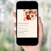 Beige verbrande sinaasappels bloemen luxe bruiloft kaart