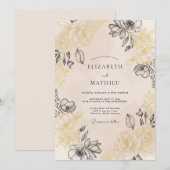 Beige Verfijnde Vintage Bloemige Bruiloft Kaart (Voorkant / Achterkant)