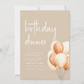 Beige Verjaardags Diner met Ballonnen Kaart (Voorkant)