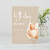 Beige Verjaardags Diner met Ballonnen Kaart (Staand voorkant)