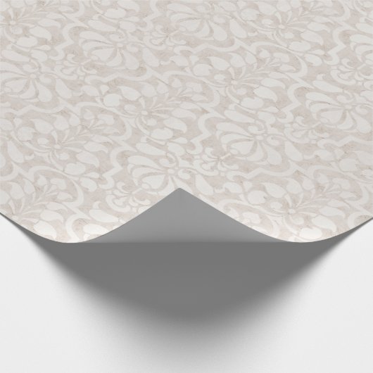 Beige  Victoriaans Damast Naadloos Patroon Cadeaupapier (Hoek)
