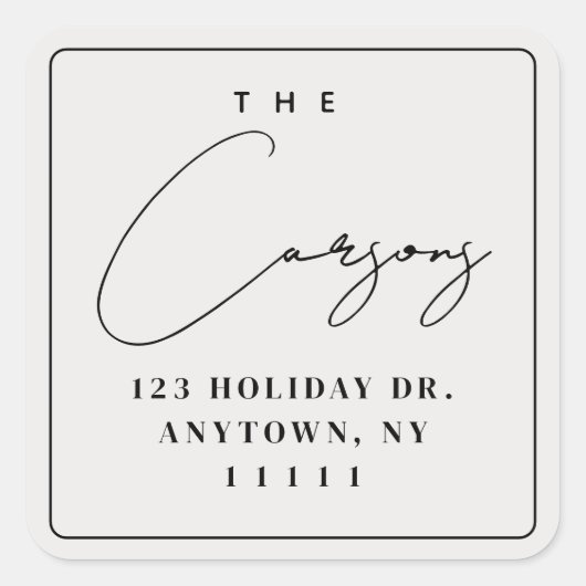 Beige vierkant modern script retouradreslabel vierkante sticker (Voorkant)