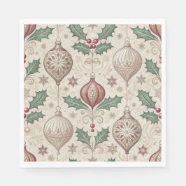 Beige Vintage Bol Christmas Vakantie Servet