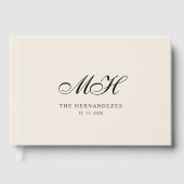 Beige Vintage Elegante Script Monogram Huwelijk Gastenboek (Voorkant)