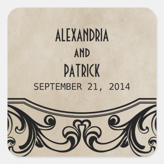 Beige Vintage Swirls Wedding Stickers (Voorkant)