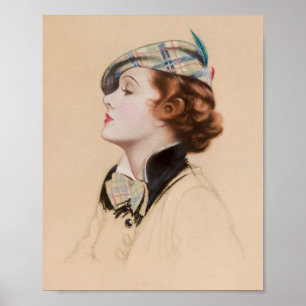 Beige vintage vrouwenportret kunstprint poster