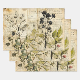 Beige Vintage Watercolor Natural Wildflower Inpakpapier Vel