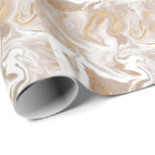 Beige vloeibaar marmer, gouden lijnkunst. cadeaupapier (Rol Hoek)