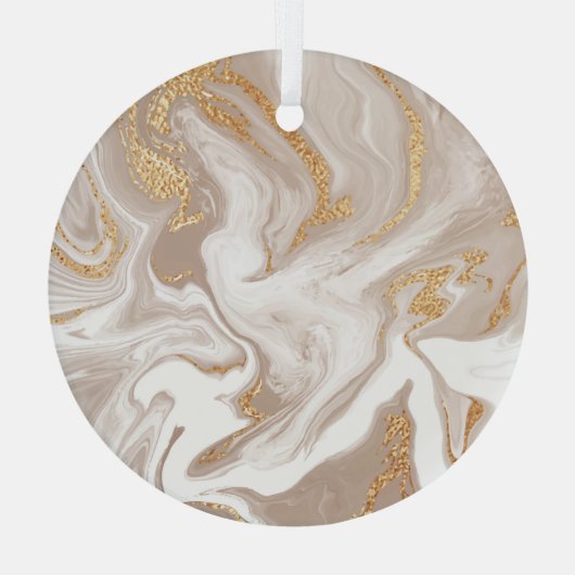 Beige vloeibaar marmer, gouden lijnkunst. glas ornament (Achterkant)