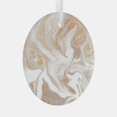 Beige vloeibaar marmer, gouden lijnkunst. glas ornament (Voorkant Rechts)