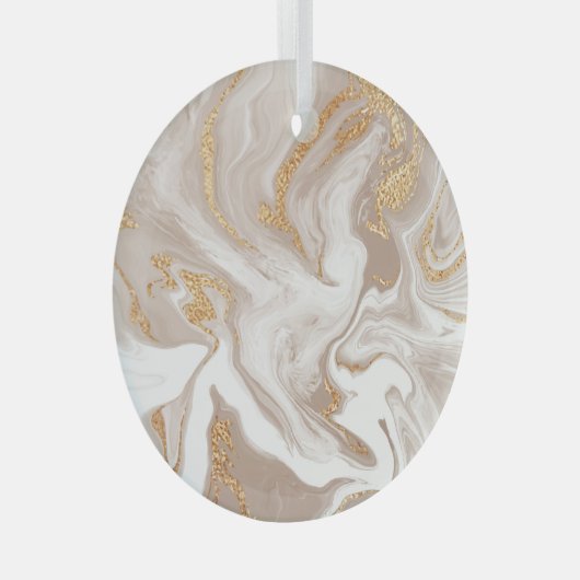 Beige vloeibaar marmer, gouden lijnkunst. glas ornament (Voorkant Rechts)