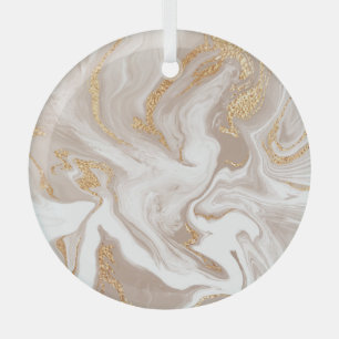 Beige vloeibaar marmer, gouden lijnkunst. glas ornament