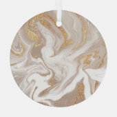 Beige vloeibaar marmer, gouden lijnkunst. glas ornament (Achterkant)