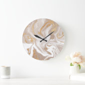 Beige vloeibaar marmer, gouden lijnkunst. grote klok (Huis)