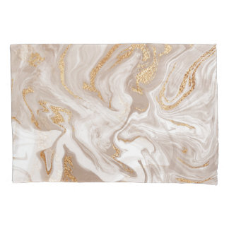 Beige vloeibaar marmer, gouden lijnkunst. kussensloop