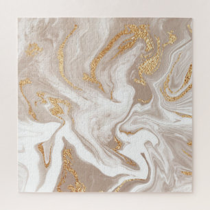 Beige vloeibaar marmer, gouden lijnkunst. legpuzzel