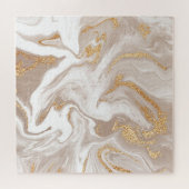 Beige vloeibaar marmer, gouden lijnkunst. legpuzzel (Horizontaal)