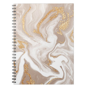 Beige vloeibaar marmer, gouden lijnkunst. notitieboek