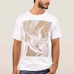 Beige vloeibaar marmer, gouden lijnkunst. t-shirt