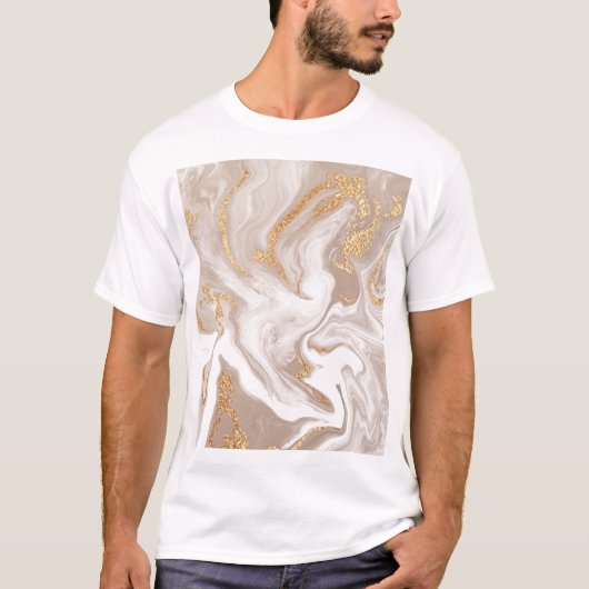 Beige vloeibaar marmer, gouden lijnkunst. t-shirt (Voorkant)
