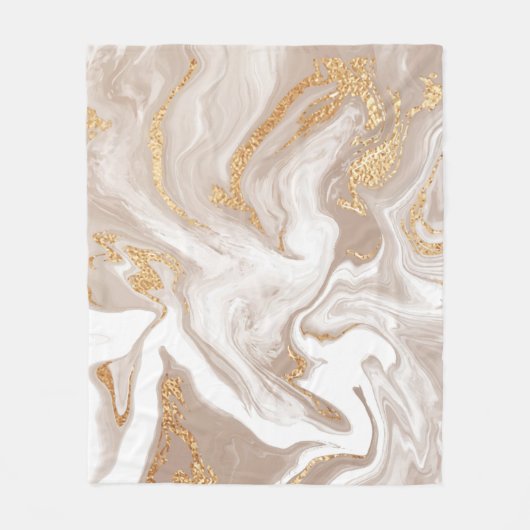 Beige vloeibare marmer met glittergoud fleece deken (Voorkant)