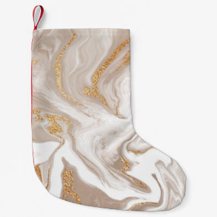 Beige vloeibare marmer met glittergoud kleine kerstsok