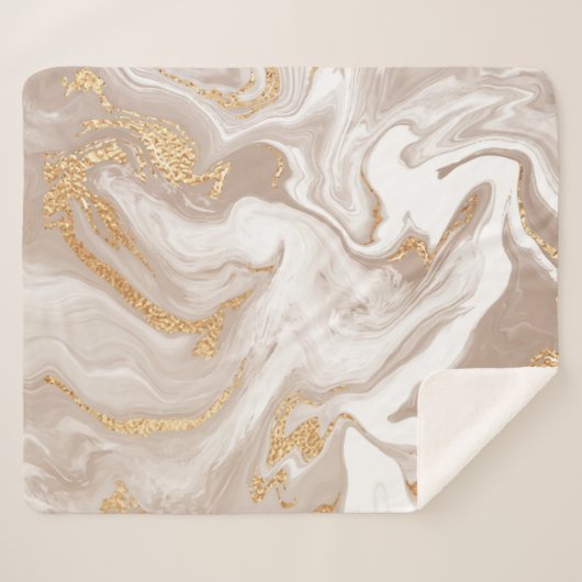 Beige vloeibare marmer met glittergoud sherpa deken (Voorkant (horizontaal))
