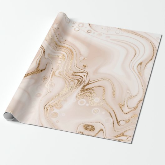 Beige vloeibare marmer met goudglittersplash cadeaupapier (Uitgerold)