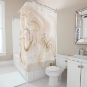 Beige vloeibare marmer met goudglittersplash douchegordijn (In situ)