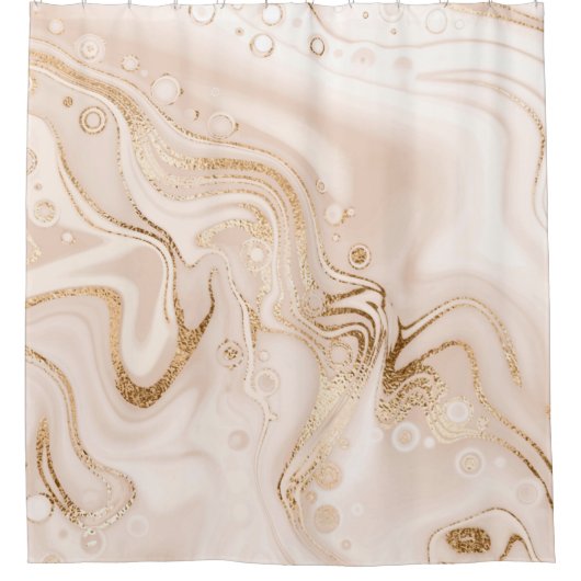 Beige vloeibare marmer met goudglittersplash douchegordijn (Voorkant)