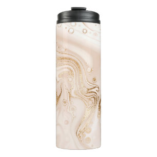 Beige vloeibare marmer met goudglittersplash thermosbeker