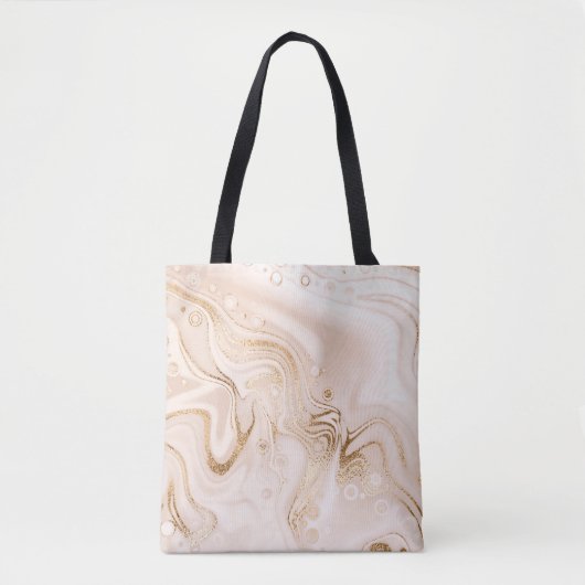 Beige vloeibare marmer met goudglittersplash tote bag (Voorkant)