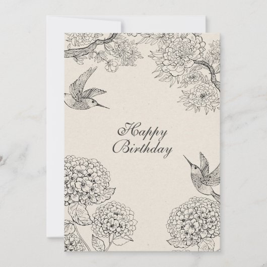 beige Vogel Hydrangea Bloemen aangepaste tekst Feestdagenkaart (Voorkant)