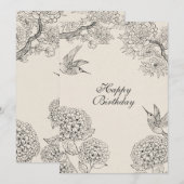 beige Vogel Hydrangea Bloemen aangepaste tekst Feestdagenkaart (Voorkant / Achterkant)