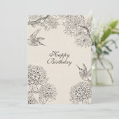 beige Vogel Hydrangea Bloemen aangepaste tekst Feestdagenkaart (Staand voorkant)