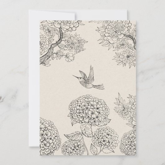  beige Vogel Hydrangea Bloemen bruiloft Kaart (Achterkant)